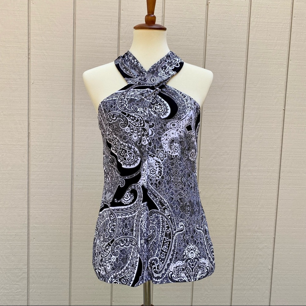 INC Cross Front Halter Top in Modern Paisley Print